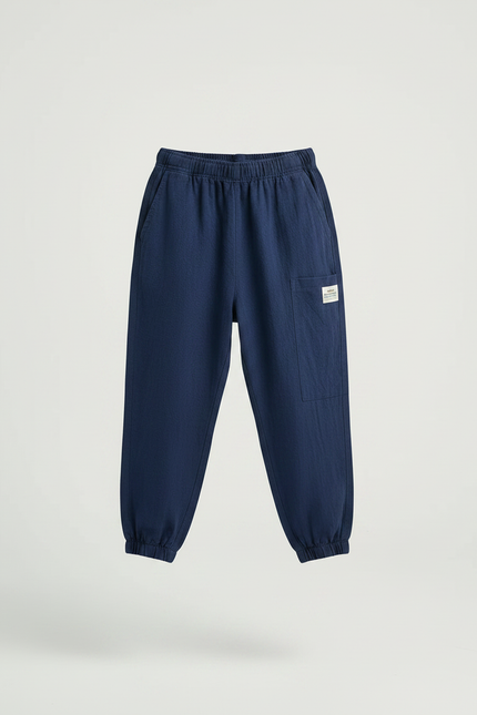 Pantalon Fluide Bleu Marine Coton Lin Harem Enfant - vue 3