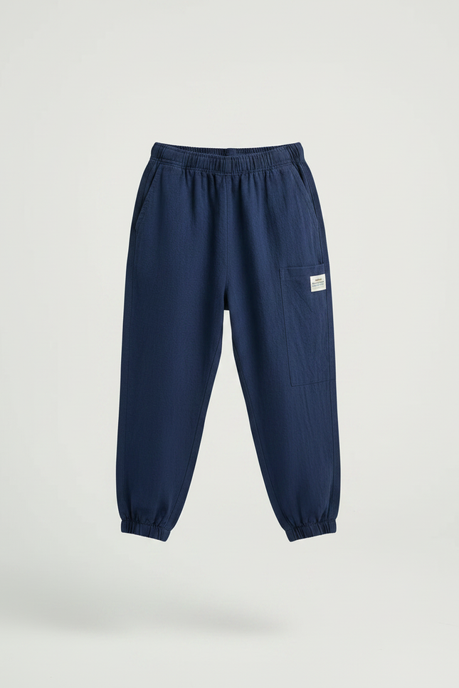 Pantalon Fluide Bleu Marine Coton Lin Harem Enfant - vue 3