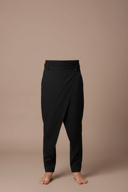 Pantalon Fluide Noir Asymétrique Drapé Élégant Garçon - Polyester - vue 3