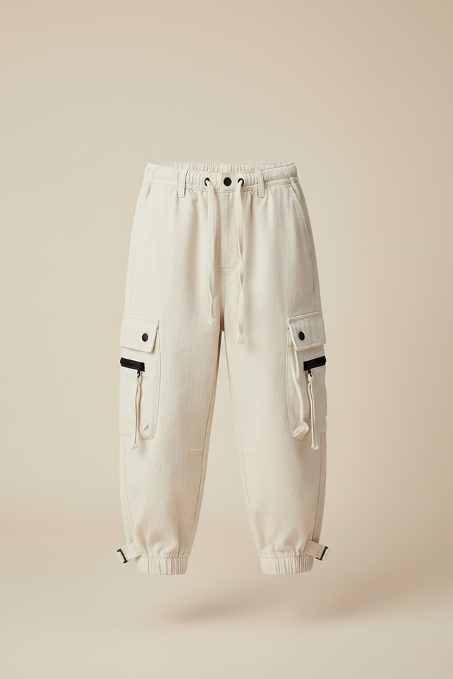 Pantalon Fluide Cargo Ample Crème Décontracté Garçon - Beige Toile - vue 3