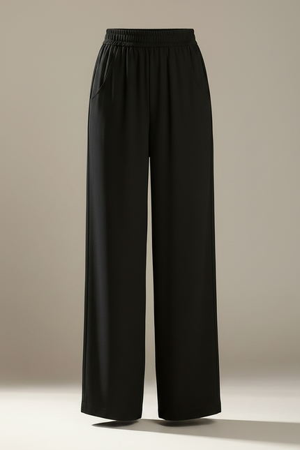 Pantalon Fluide Noir Ample Taille Haute Casual Élégant - Polyester - vue 3