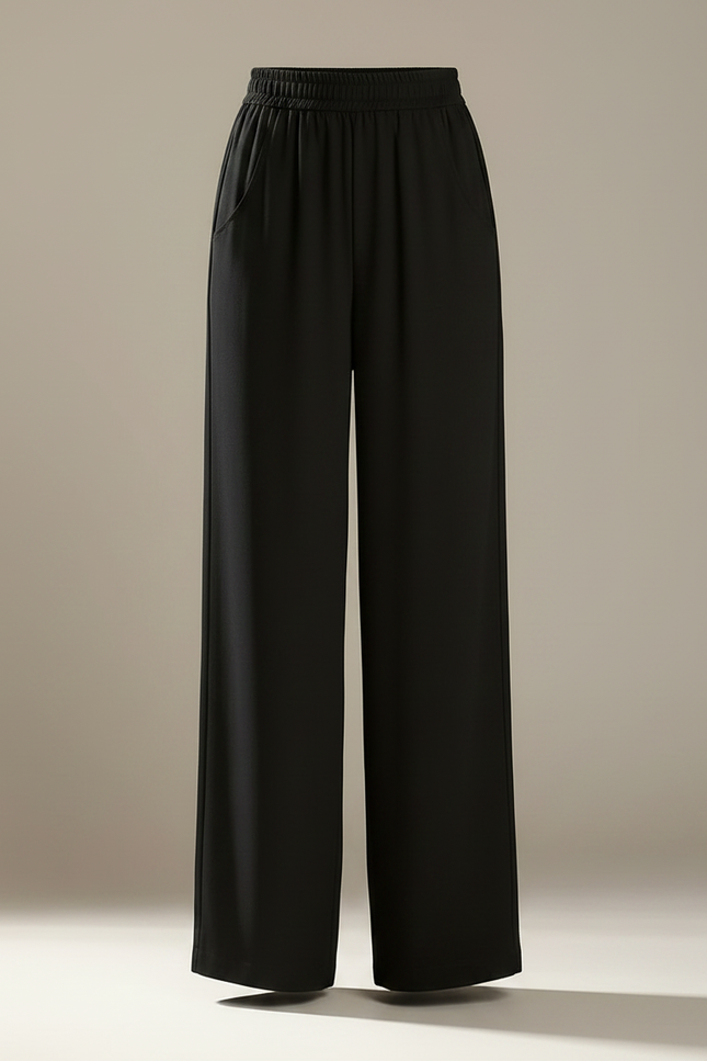 Pantalon Fluide Noir Ample Taille Haute Casual Élégant - Polyester - vue 3