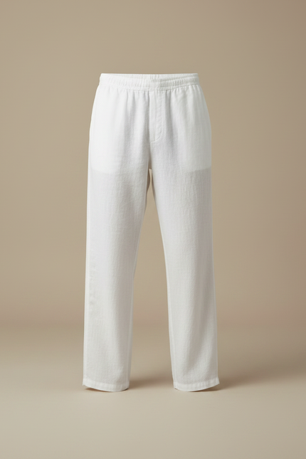 Pantalon Fluide Homme Blanc Coupe Ample Lin - vue 3