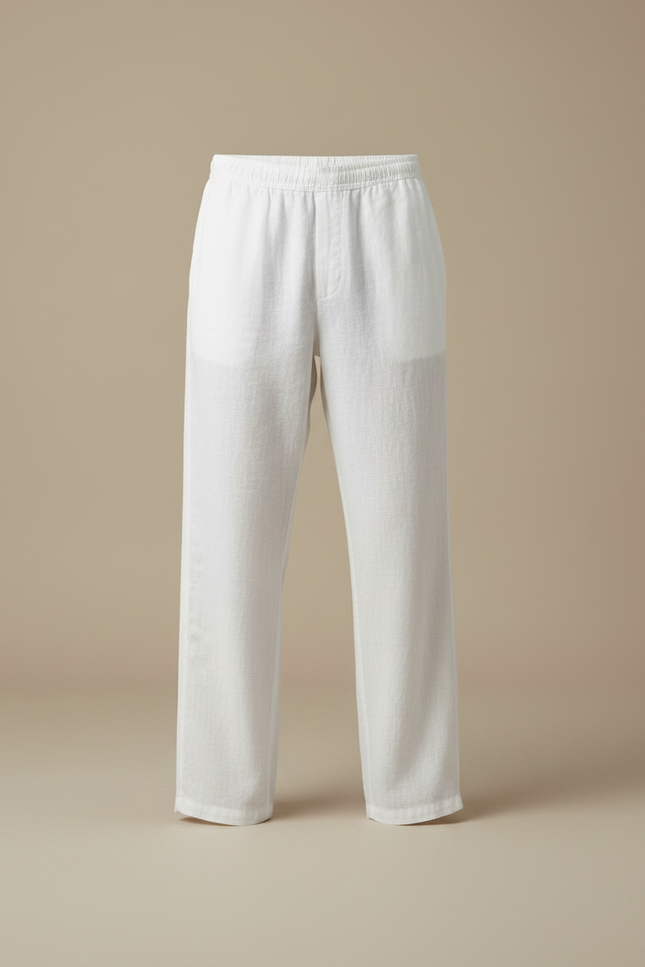 Pantalon Fluide Homme Blanc Coupe Ample Lin - vue 3