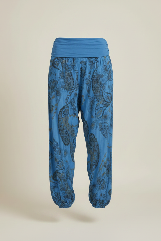 Pantalon Fluide Bleu Paisley Ample Confortable Bohème - Viscose - vue 3
