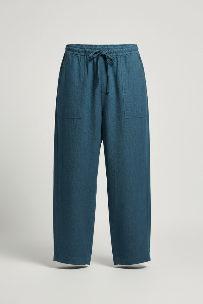 Pantalon Fluide Bleu Cordon Ample Lin Homme Décontracté - vue 3