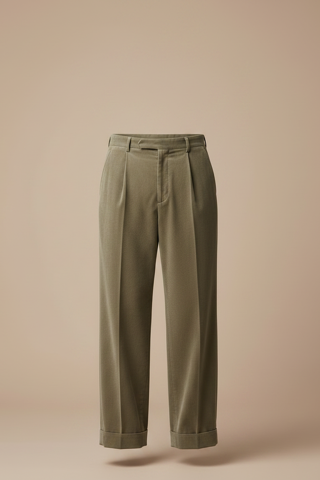 Pantalon Fluide Velours Côtelé Kaki Plissé Ample Homme - Cordé - vue 3