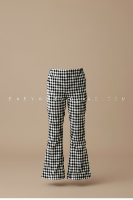 Pantalon Fluide Carreaux Vichy Noir Blanc Évasé Enfant - Imprimé Viscose - vue 3