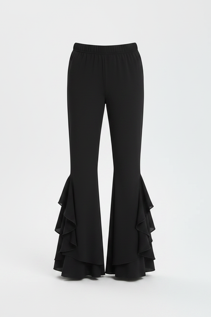 Pantalon Fluide Noir Évasé Volants Chiffon Élégant - Polyester - vue 3