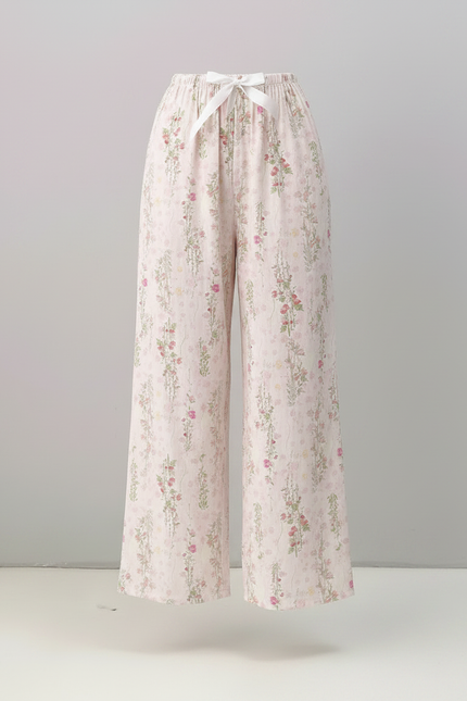 Pantalon Fluide Rose Floral Ample Décontracté Cordon - Viscose - vue 3