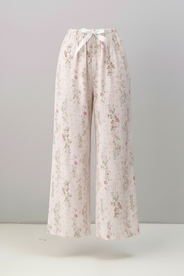 Pantalon Fluide Rose Floral Ample Décontracté Cordon - Viscose - vue 3