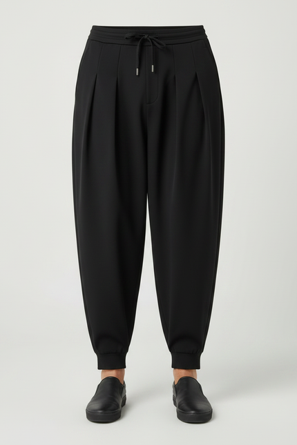 Pantalon Fluide Homme Noir Ample Plissé Décontracté - Polyester - vue 3