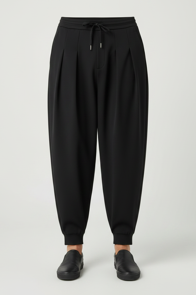Pantalon Fluide Homme Noir Ample Plissé Décontracté - Polyester - vue 3