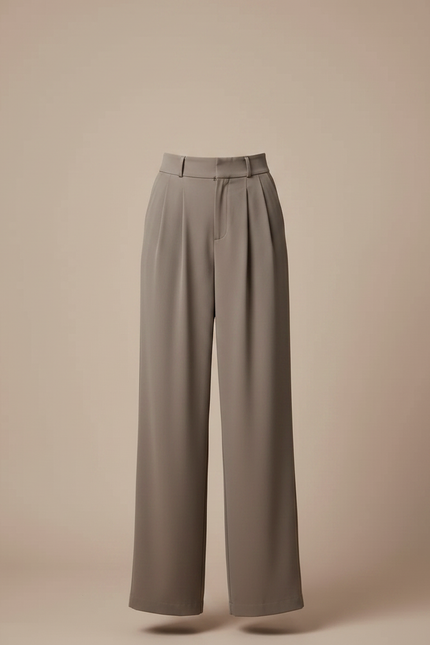 Pantalon Fluide Gris Ample Plissé Élégant Taille Haute - Kaki Polyester - vue 3