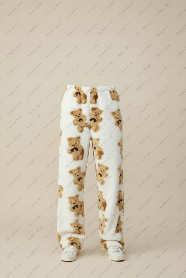 Pantalon Fluide Blanc Oursons Polaire Ample Confortable - Molleton - vue 3