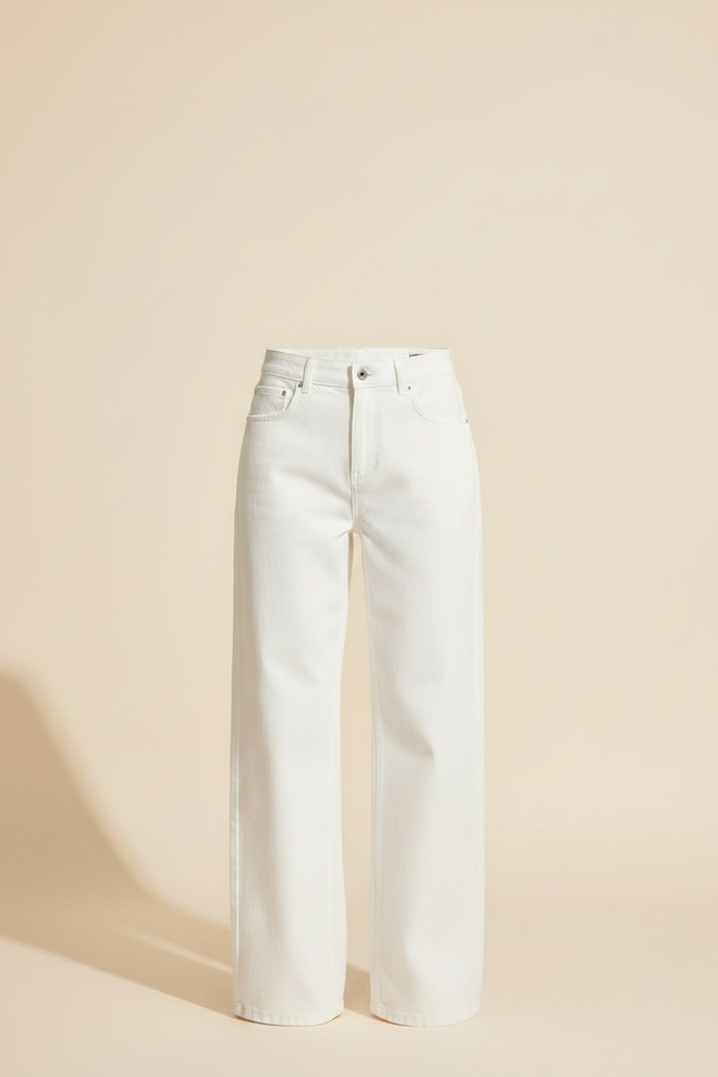 Pantalon Fluide Blanc Ample Taille Haute Décontracté Femme - Jean - vue 3