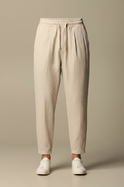 Pantalon Fluide Beige Coton Ample Décontracté Homme Cordon - vue 3
