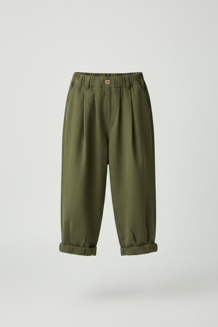 Pantalon Fluide Vert Kaki Ample Coton Enfant - vue 3