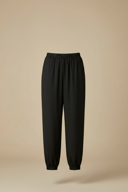 Pantalon Fluide Noir Ample Taille Élastique Cheville Resserrée - Viscose - vue 3