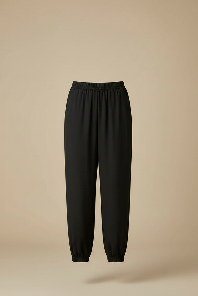 Pantalon Fluide Noir Ample Taille Élastique Cheville Resserrée - Viscose - vue 3