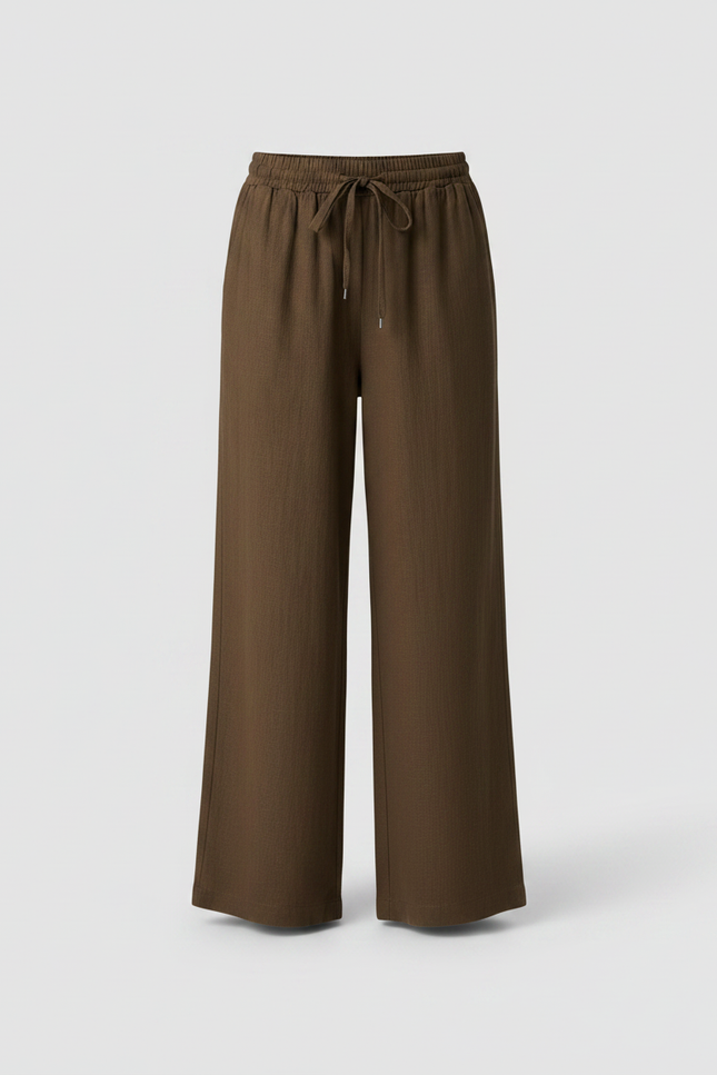 Pantalon Fluide Marron Ample Lin Décontracté Fille - vue 3