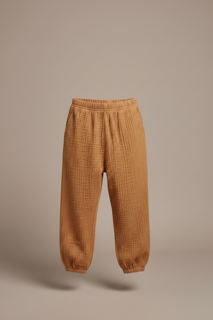 Pantalon Fluide Marron Ample Coton Gaze Confortable Garçon - vue 3