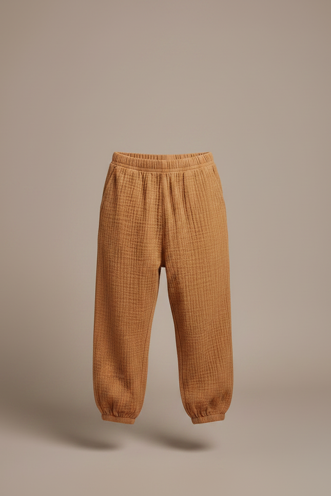 Pantalon Fluide Marron Ample Coton Gaze Confortable Garçon - vue 3