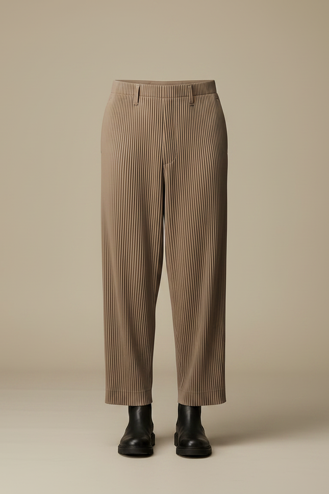 Pantalon Fluide Plissé Marron Droit Décontracté Homme - Polyester - vue 3