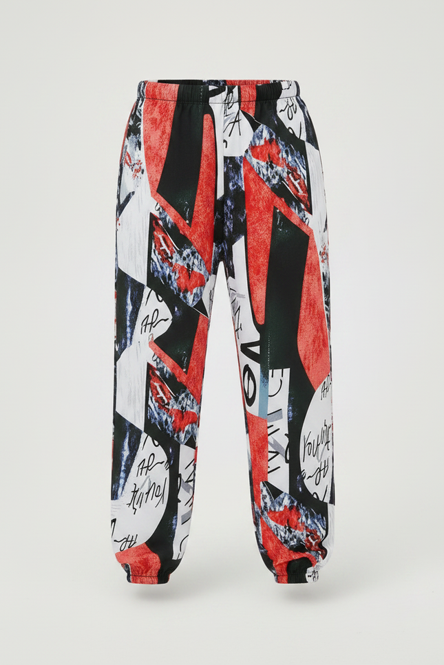 Pantalon Fluide Imprimé Abstrait Rouge Noir Garçon Coton - vue 3