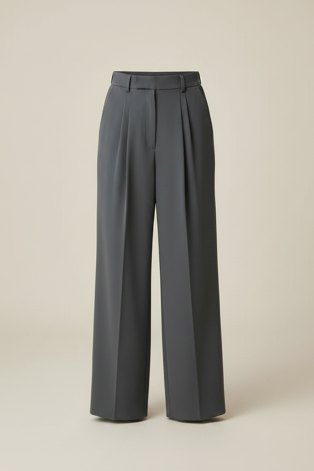 Pantalon Fluide Gris Ample Plissé Décontracté Élégant - Polyester - vue 3