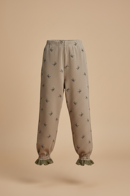 Pantalon Fluide Marron Coton Motif Nœuds Volants Enfants - Molleton - vue 3