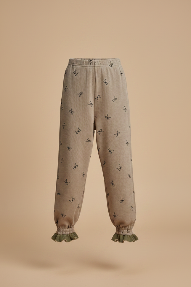 Pantalon Fluide Marron Coton Motif Nœuds Volants Enfants - Molleton - vue 3