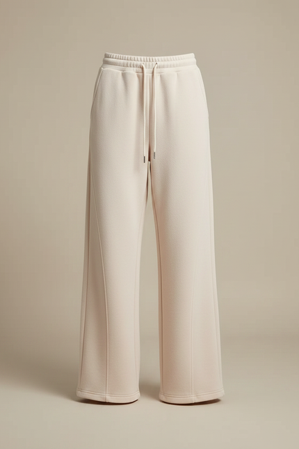 Pantalon Fluide Écru Ample Côtelé Cordon Femme - Beige Molleton - vue 3
