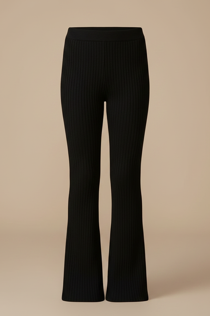 Pantalon Fluide Noir Tricoté Côtelé Évasé Enfant - Maille - vue 3