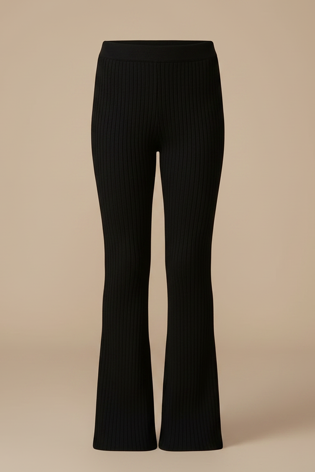 Pantalon Fluide Noir Tricoté Côtelé Évasé Enfant - Maille - vue 3