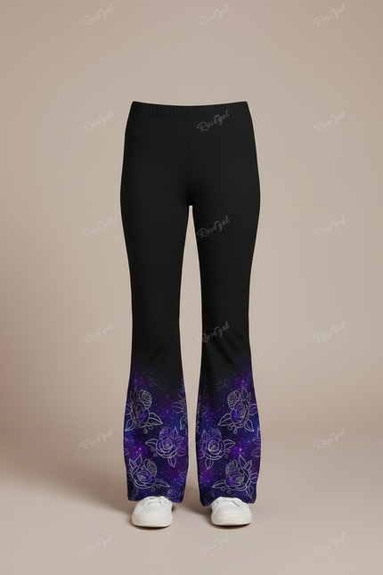 Pantalon Fluide Noir Évasé Imprimé Fleuri Galaxie Fille - Polyester - vue 3