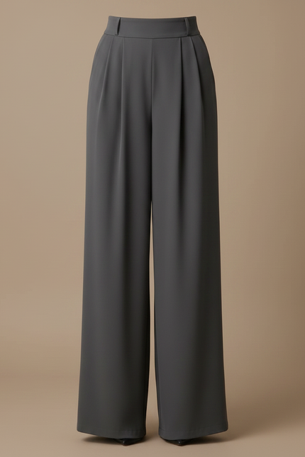 Pantalon Fluide Gris Ample Plissé Chic Élégant - Polyester - vue 3