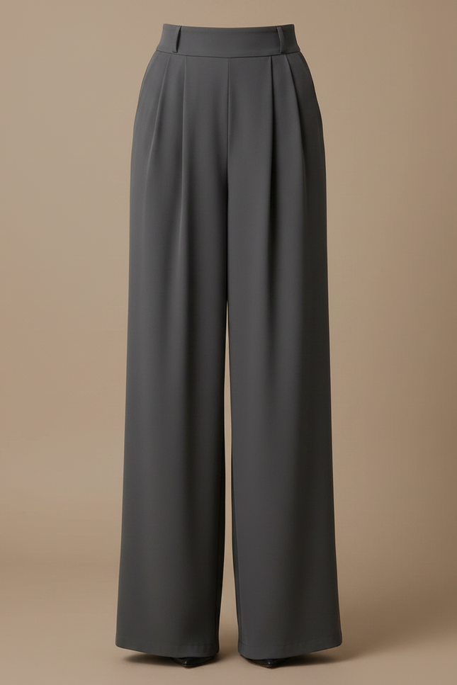 Pantalon Fluide Gris Ample Plissé Chic Élégant - Polyester - vue 3