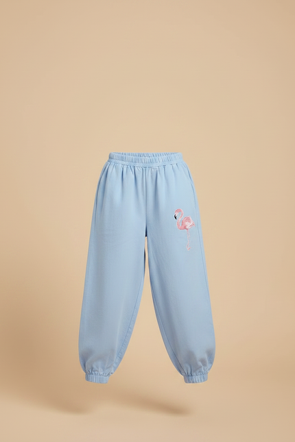 Pantalon Fluide Bleu Ciel Ample Flamingo Coton - Molleton - vue 3