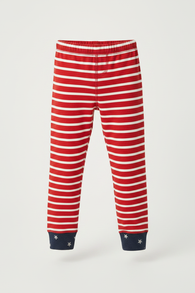 Pantalon Fluide Rayé Rouge Blanc Étoiles Coton Enfant - Multicolore Molleton - vue 3