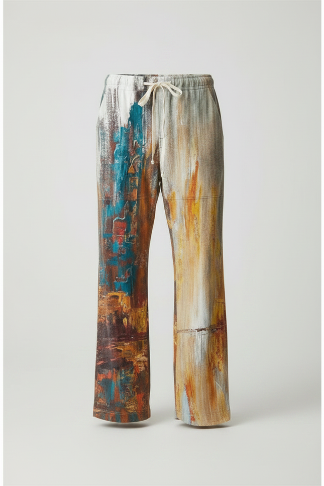 Pantalon Fluide Imprimé Abstrait Décontracté Homme - Multicolore Viscose - vue 3