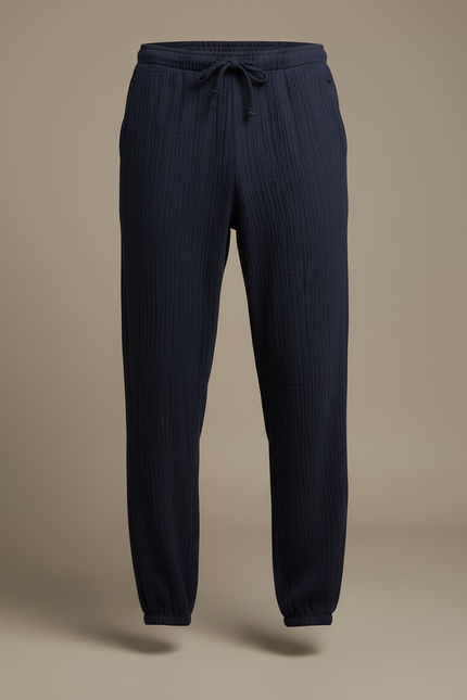 Pantalon Fluide Bleu Marine Coton Côtelé Ample Homme - Cordé - vue 3