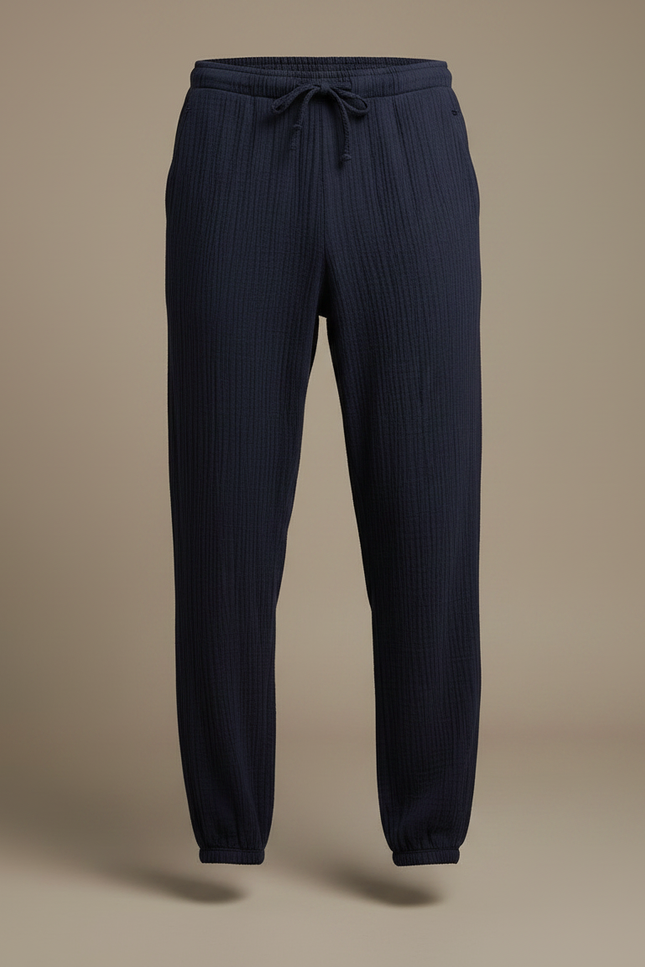 Pantalon Fluide Bleu Marine Coton Côtelé Ample Homme - Cordé - vue 3