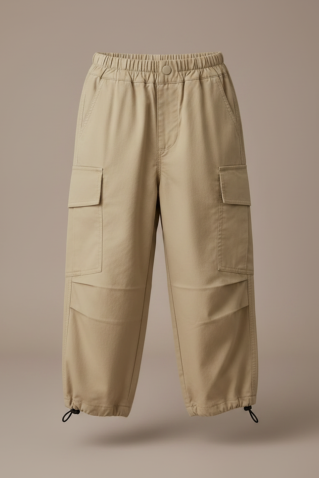 Pantalon Fluide Beige Cargo Ample Coton Enfant - vue 3
