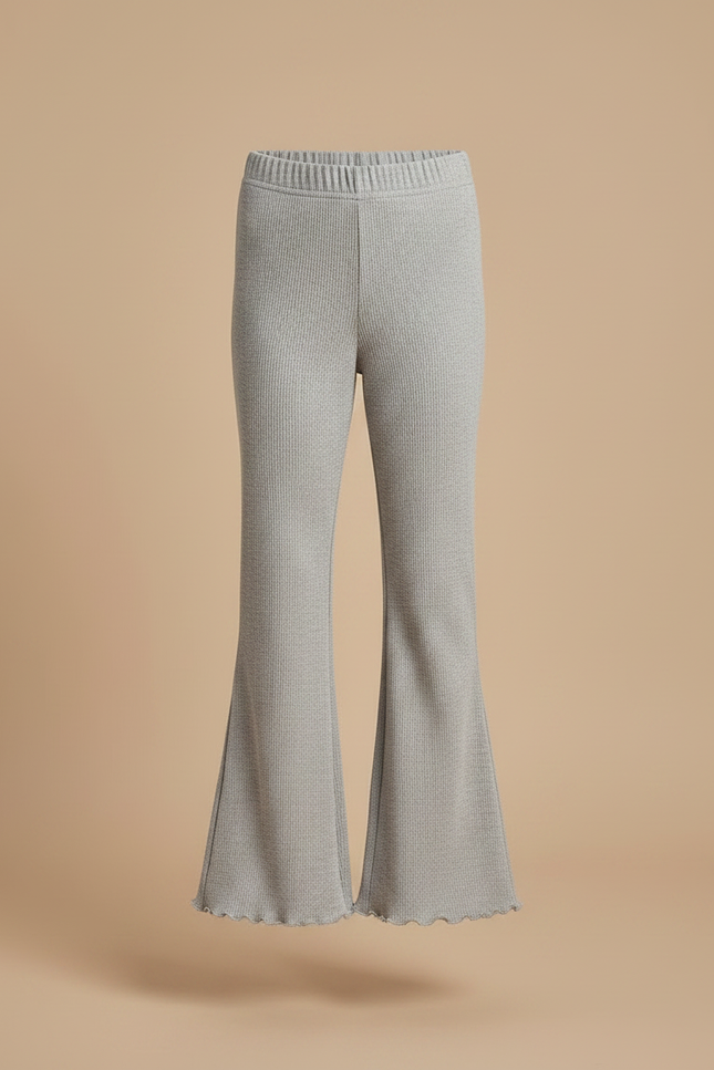 Pantalon Fluide Gris Côtelé Évasé Fille Confortable - Maille - vue 3