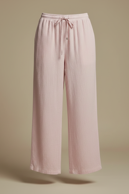 Pantalon Fluide Rose Ample Coton Décontracté Cordon - vue 3