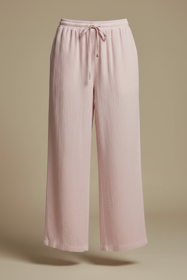 Pantalon Fluide Rose Ample Coton Décontracté Cordon - vue 3