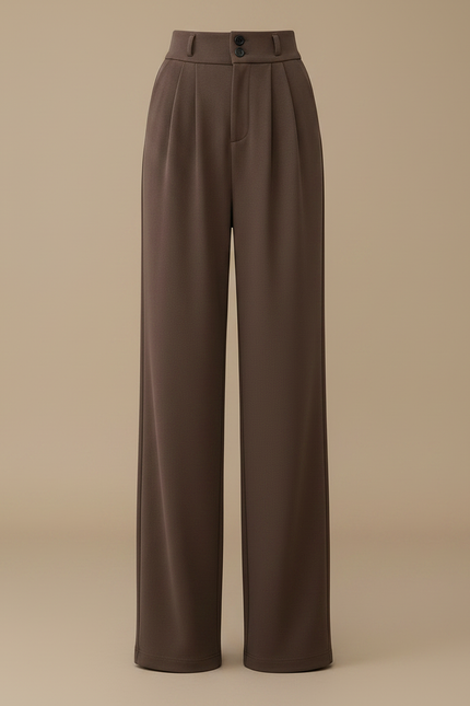 Pantalon Fluide Marron Taille Haute Ample Plissé Femme - Polyester - vue 3