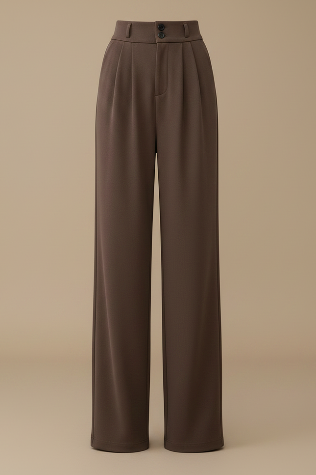 Pantalon Fluide Marron Taille Haute Ample Plissé Femme - Polyester - vue 3