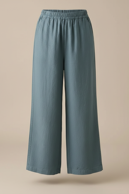 Pantalon Fluide Bleu Coton Lin Ample Fille - vue 3